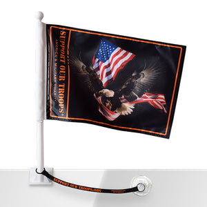 Support Our Troops® Eagle with USA Flag Car Flag w/Flag Saver