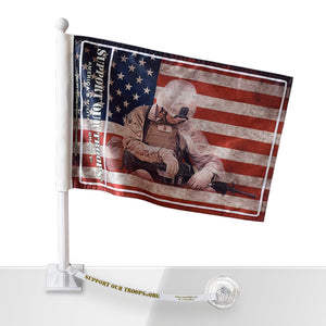 SOT American Flag w/Soldier Car Flag w/Flag Saver